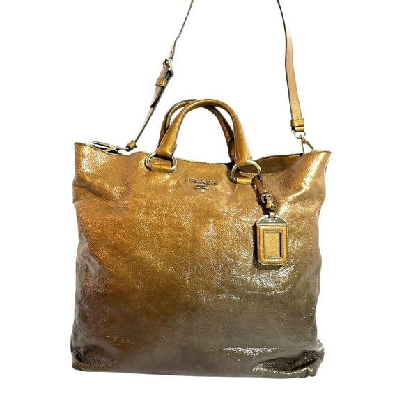 Prada Metallic gold Brown Leather crossbody Bag - Picture 9 of 9